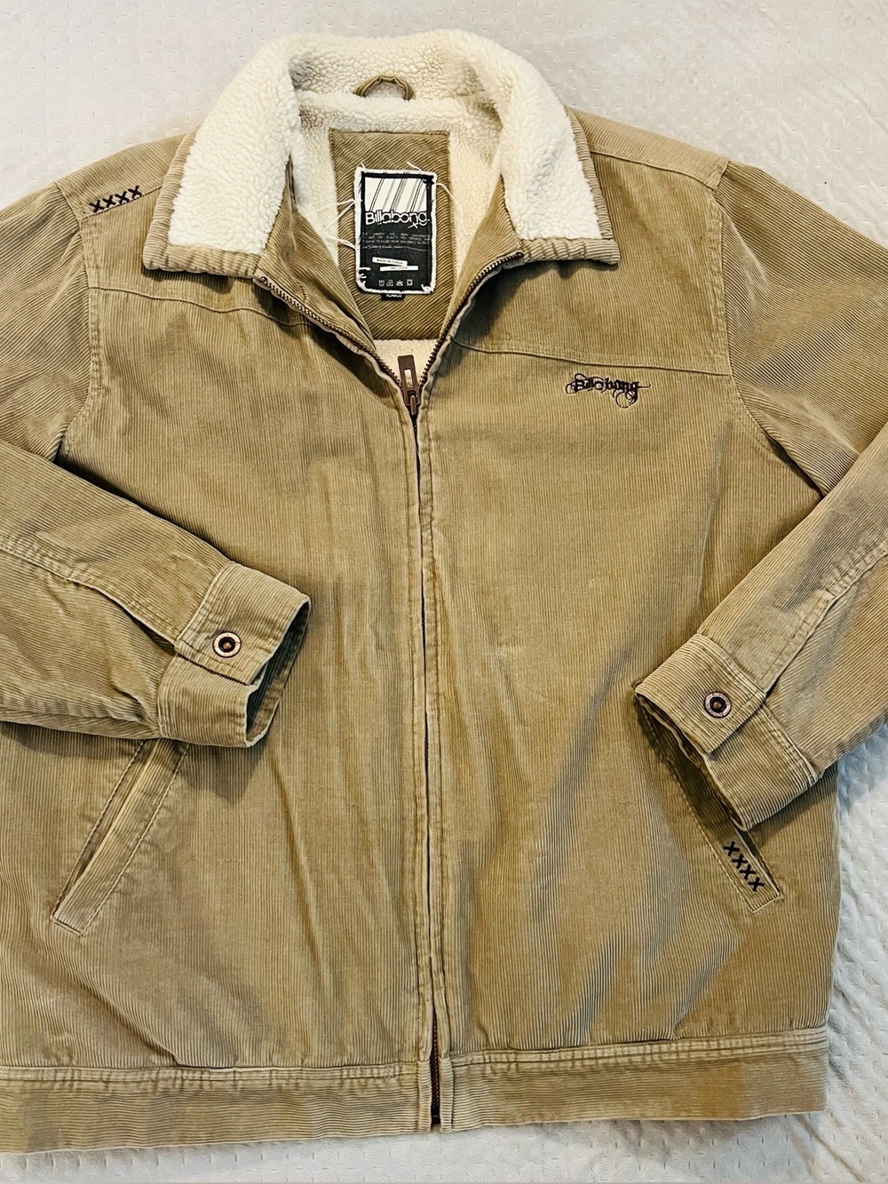 Billabong Men’s Corduroy Jacket with Cream Sherpa Collar - Tan